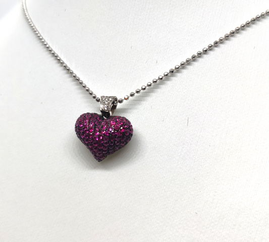 Heart Shape Gold Necklace With Diamonds And Rubi's